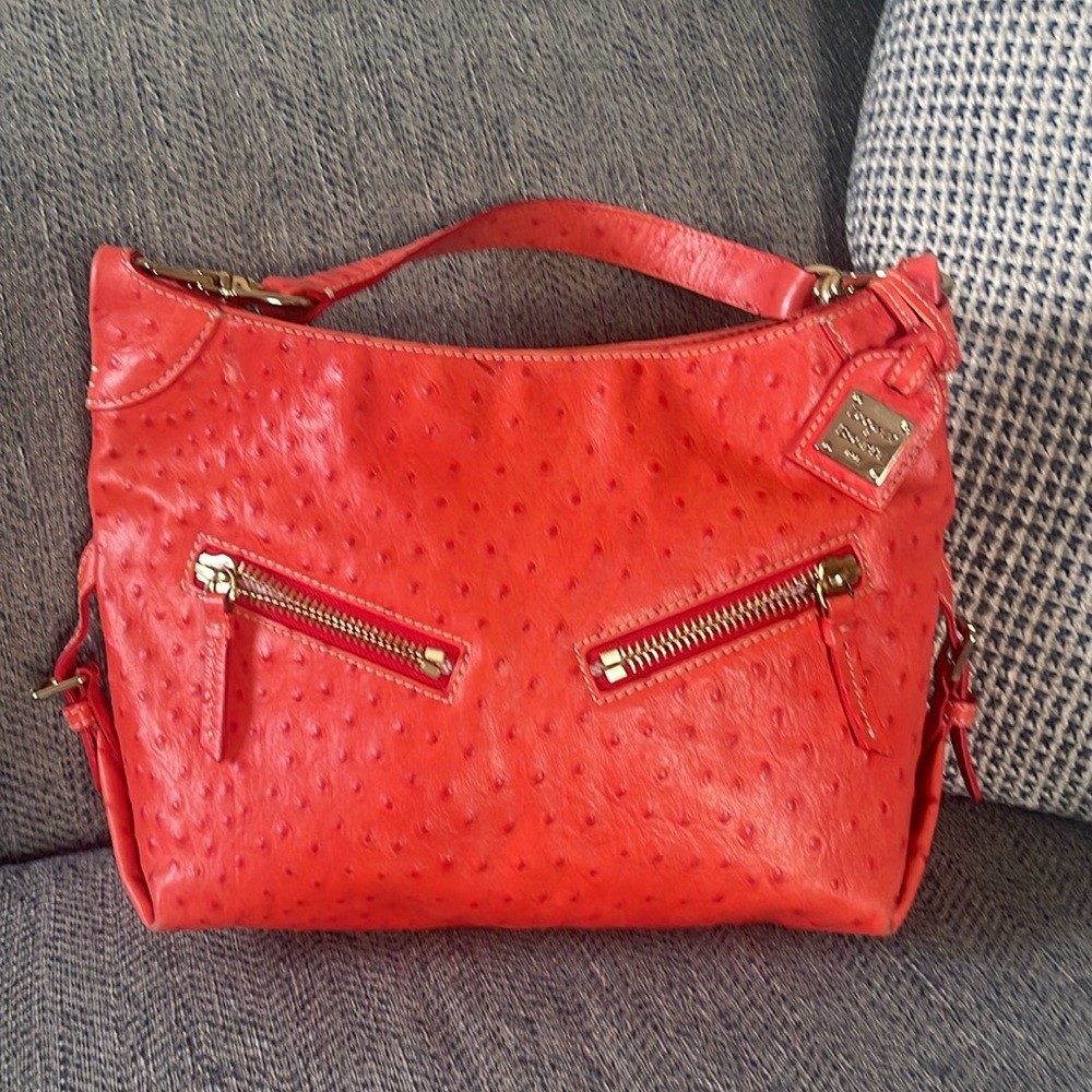 Dooney & Bourke reddish Orange Ostrich Leather Shoulder Handbag